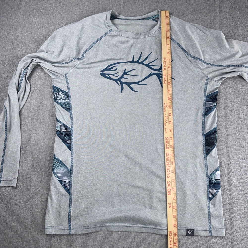 Huk Shirt Mens Medium Gray Performance Fishing Shark Print Long Sleeve - Picture 6 of 9